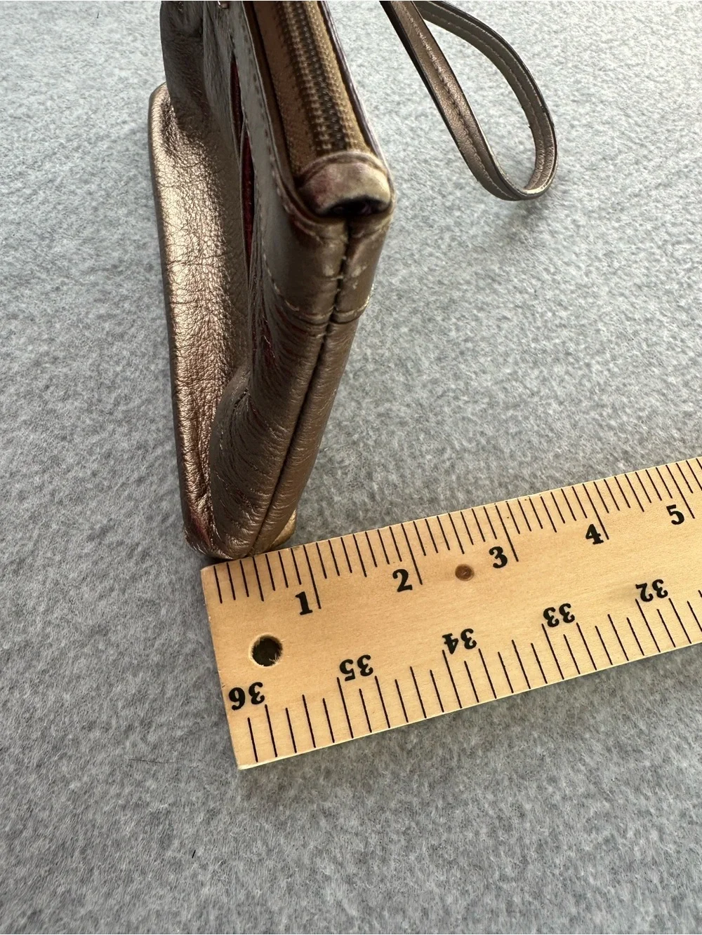 Coach Metallic Bronze Pleated Zip Wristlet